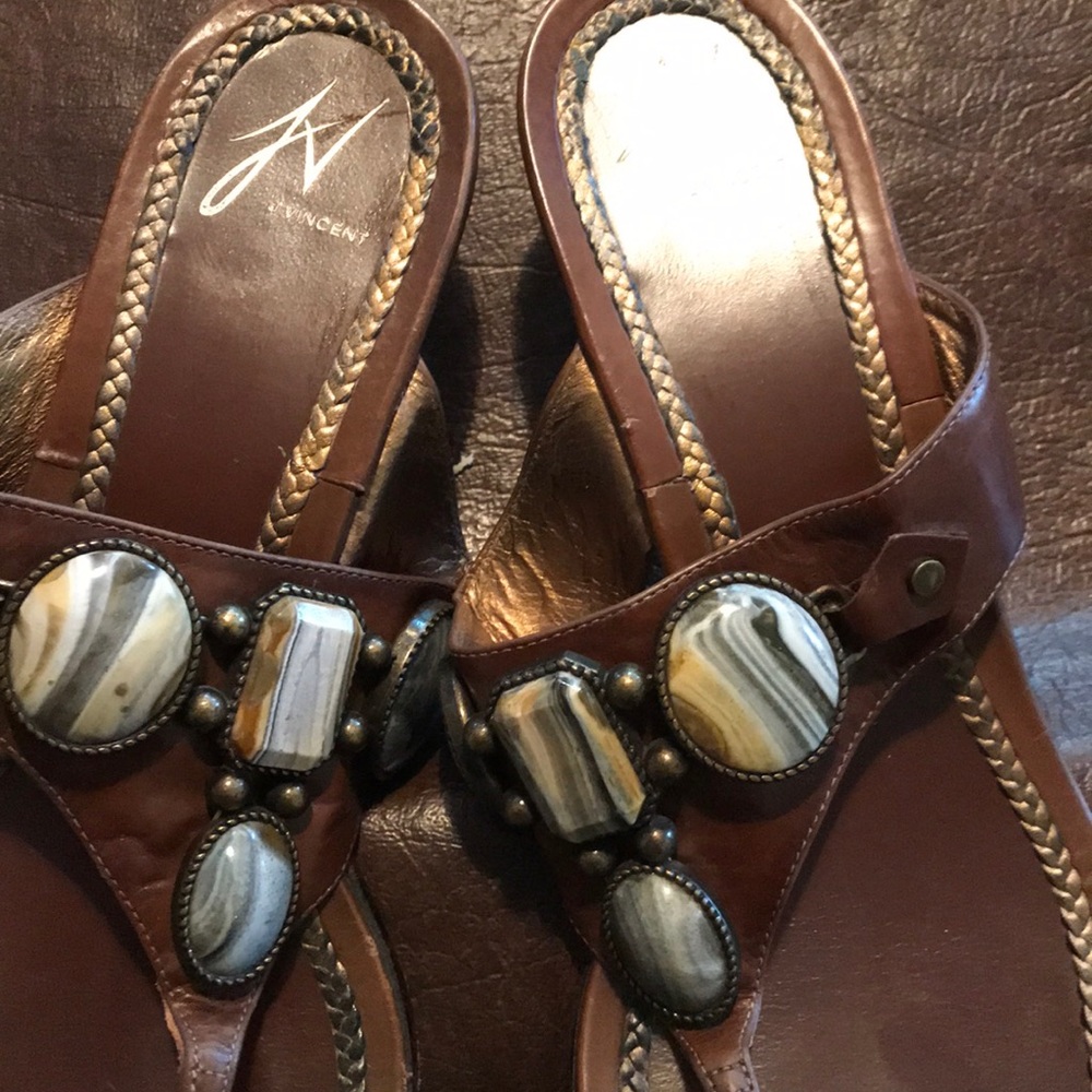 Slip on sandals w/ stone embellishment